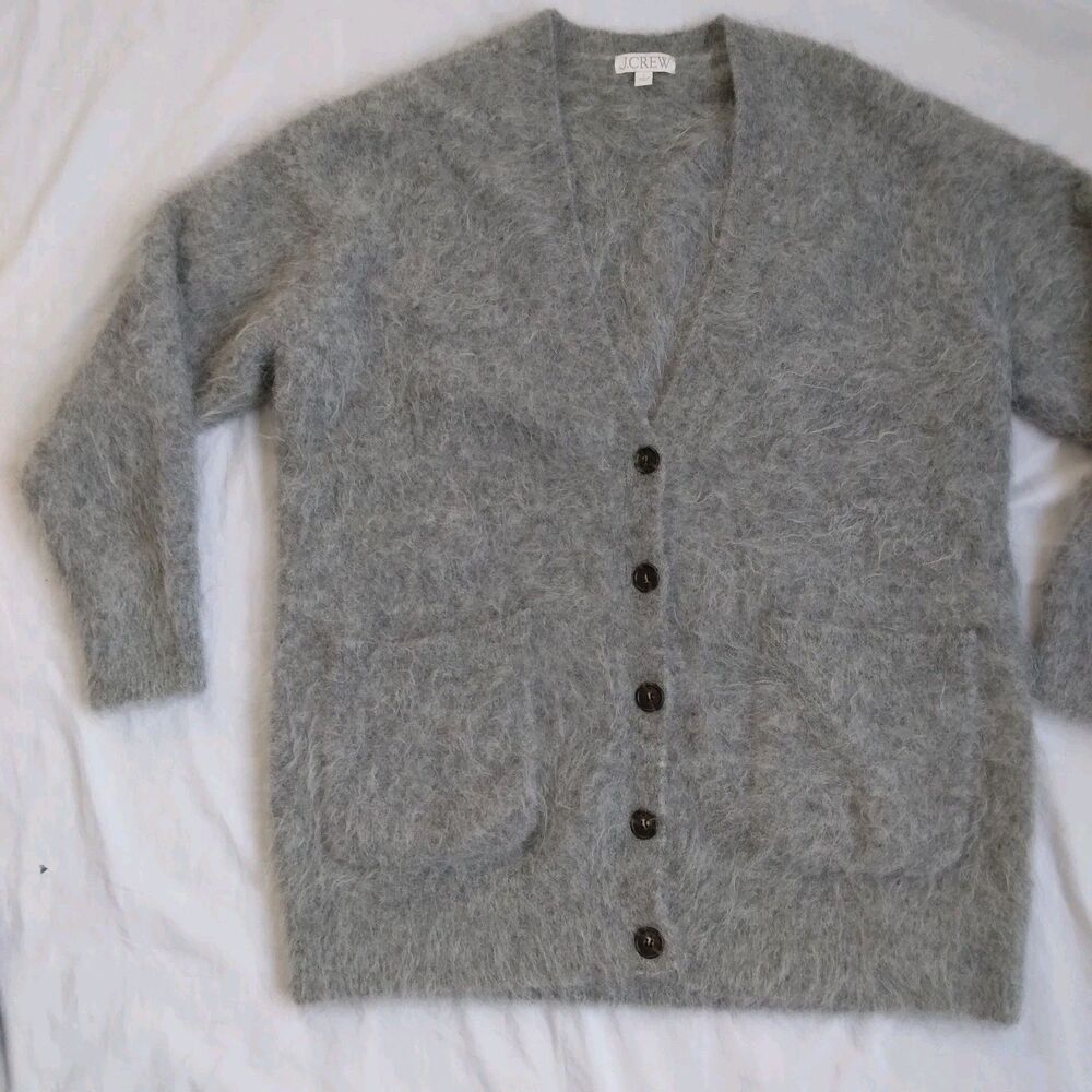 J. Crew Alpaca Blend Cardigan Gray Oversized Preppy Cabincore Women's Size L - Picture 3 of 16